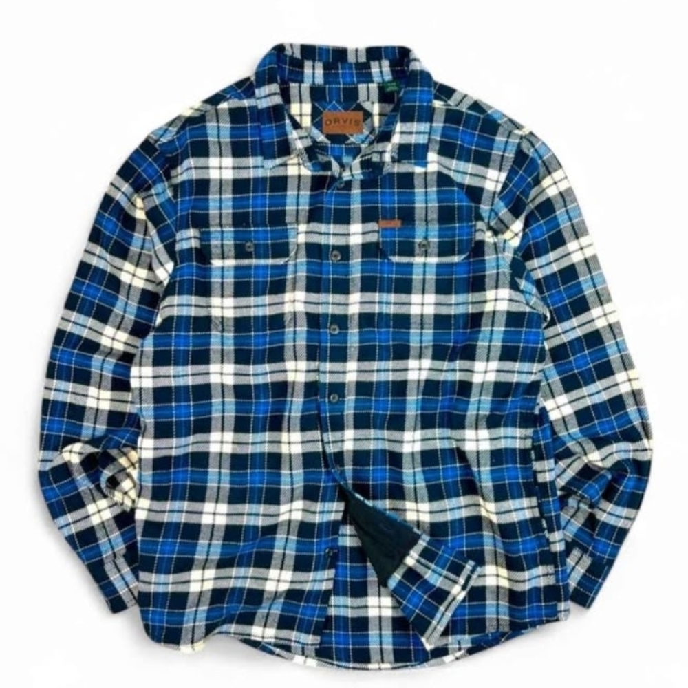 Orvis Blue Plaid Heavy Flannel Shirt